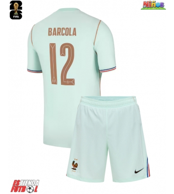 Francia Bradley Barcola #12 Segunda Equipación Niños Mundial 2026 Manga Corta (+ Pantalones cortos)